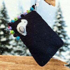 Handcrafted Black Wool Felt Pouch with Colorful Accents
